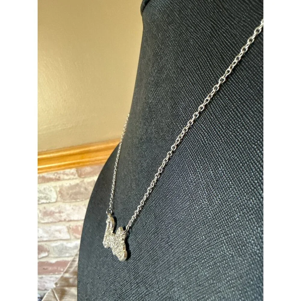 Barbie-Inspired Silver Rhinestone Pendant Necklace Script Logo  With Chain - Picture 8 of 10
